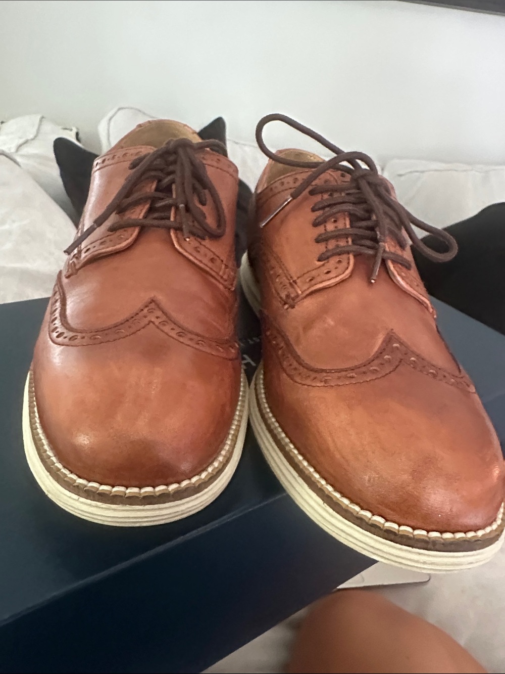 Cole Haan Men's Cognac Leather Wingtip Oxfords with Cream Sole
